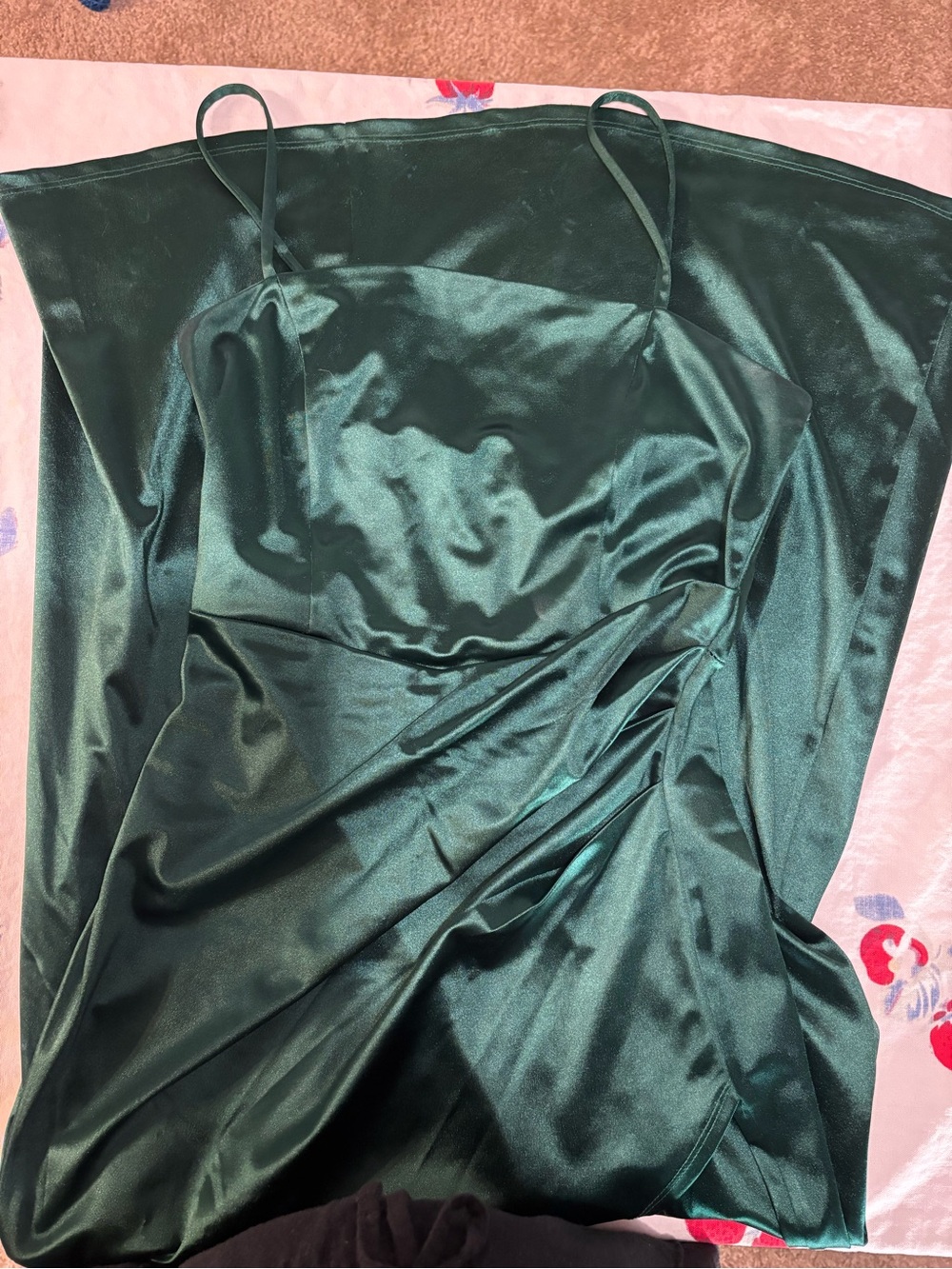 Emerald Sundae Dark Green Satin evening gown